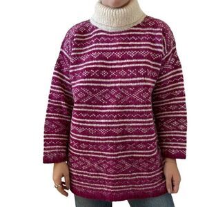 Vintage 1990s Jones New York Pink Fluffy Mohair Oversized Striped Sweater Sz L